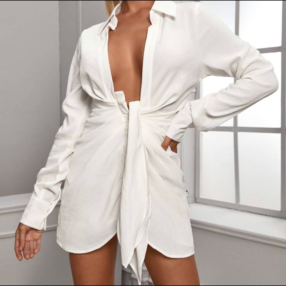 White plunge V-neck dress